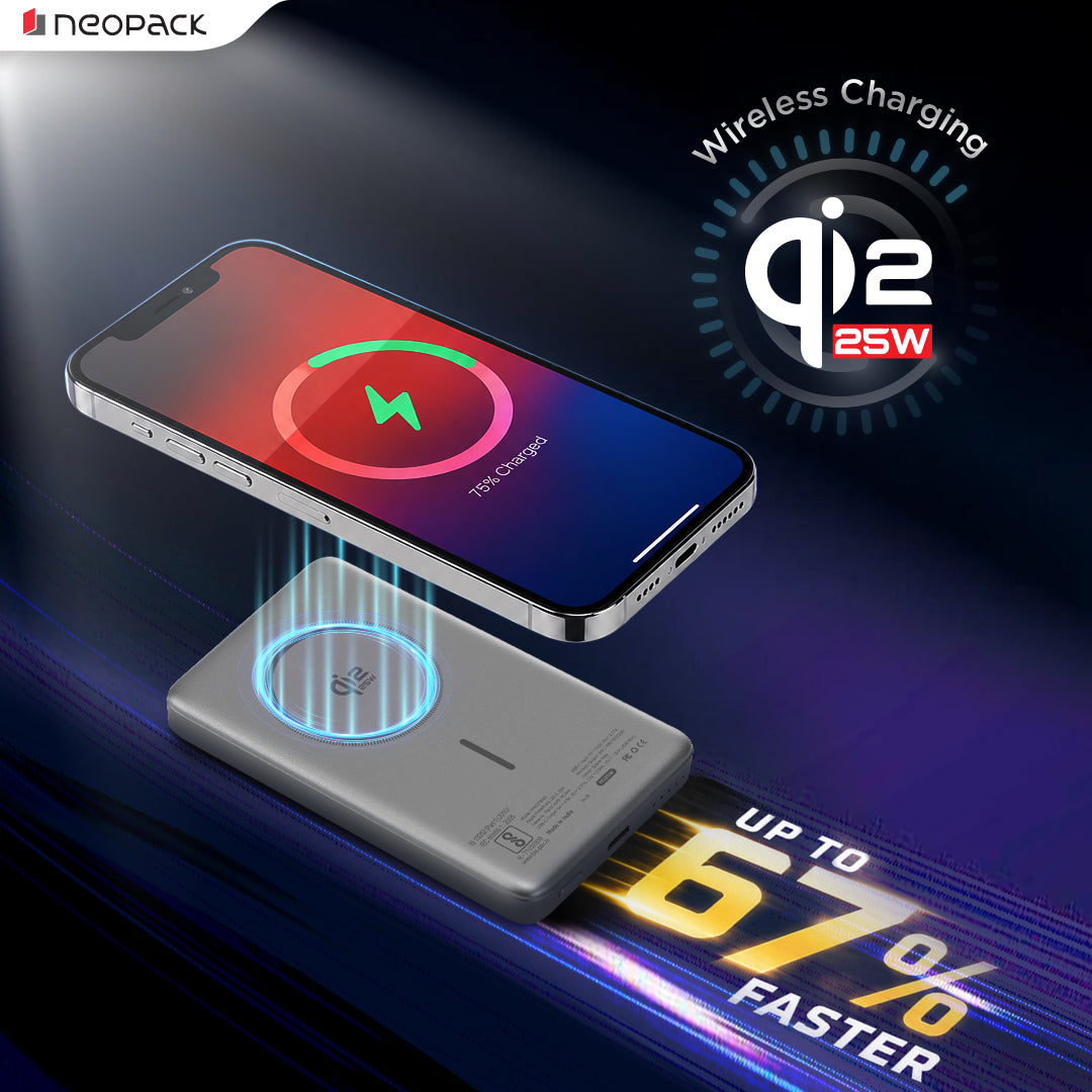 Rapid Pro Magsafe Power Bank 10000 mAH, 25W Fast Wireless Charging with Qi2 Technology (Space Grey)