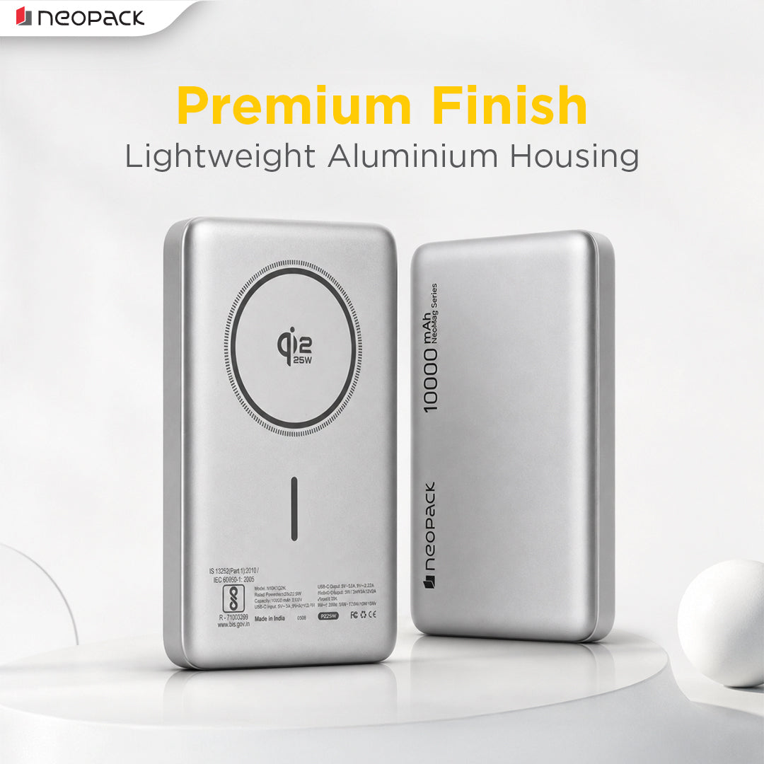 Rapid Pro Magsafe Power Bank 10000 mAH, 25W Fast Wireless Charging with Qi2 Technology (Silver)