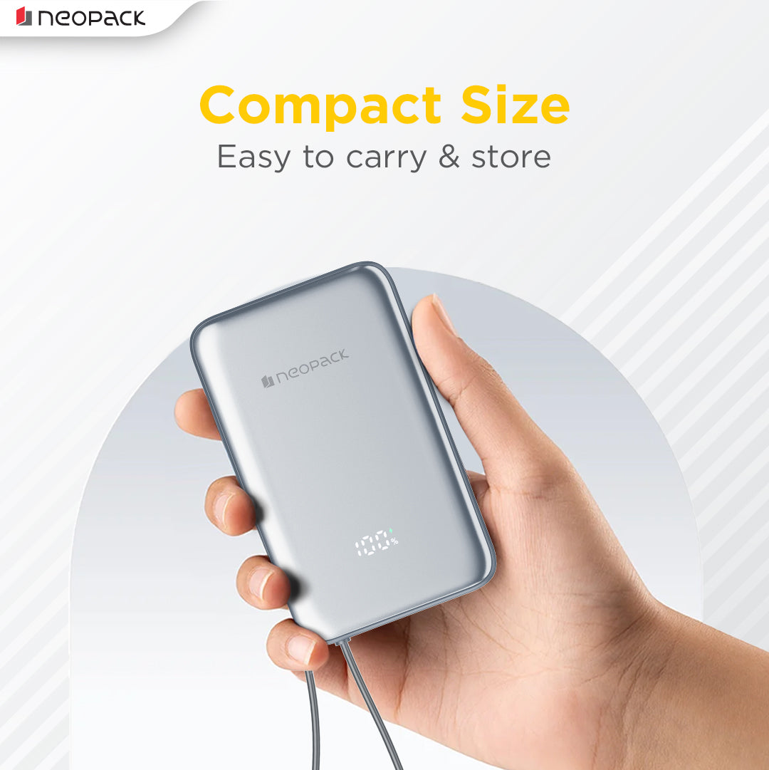 Powerline Digital Display Magnetic Power Bank 10000 mHA with Magsafe Wireless Charging Support @ 15W & Type C @ 20W PD (Silver)