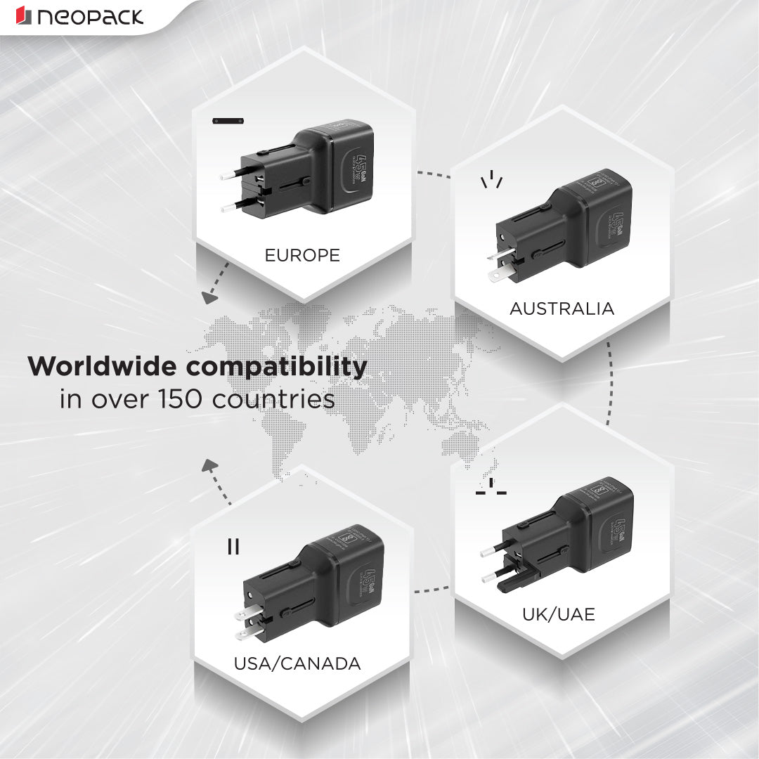 Pocket Travel Charger 45W Dual Port Fast Charging Adapter with USB-C Cable for MacBook Air/Pro, iPad, iPhone, Android devices, cameras, power banks, and more (Black)
