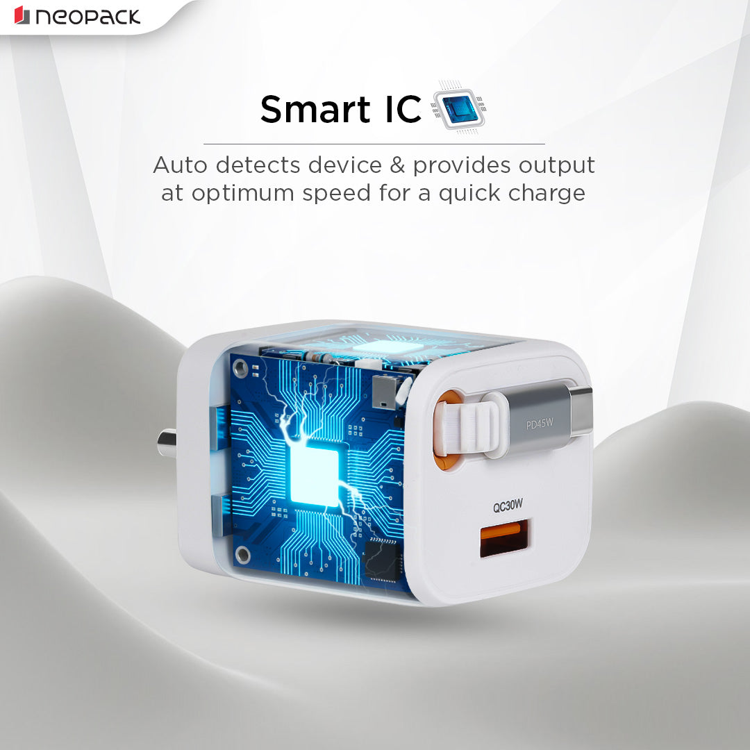 Power Cube 45W Wall Charger with Retractable Cable for iPhone, Samsung Galaxy, Pixel, iPad, AirPods & More (White)