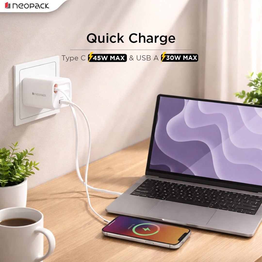 Power Cube 45W Wall Charger with Retractable Cable for iPhone, Samsung Galaxy, Pixel, iPad, AirPods & More (White)