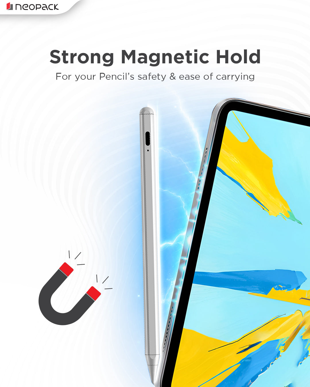 Sketch Pencil Lite Stylus Pen with Tilt Sensitivity, Palm Rejection, Strong Magnetic Attachment for Apple iPad (White)
