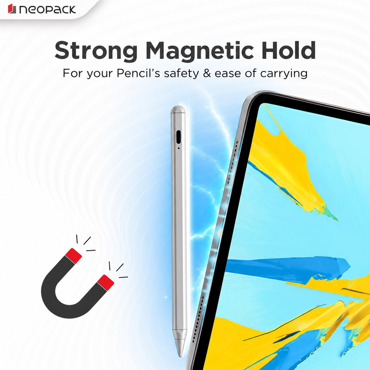 Sketch Pencil Lite Stylus Pen with Tilt Sensitivity, Palm Rejection, Strong Magnetic Attachment for Apple iPad (White)
