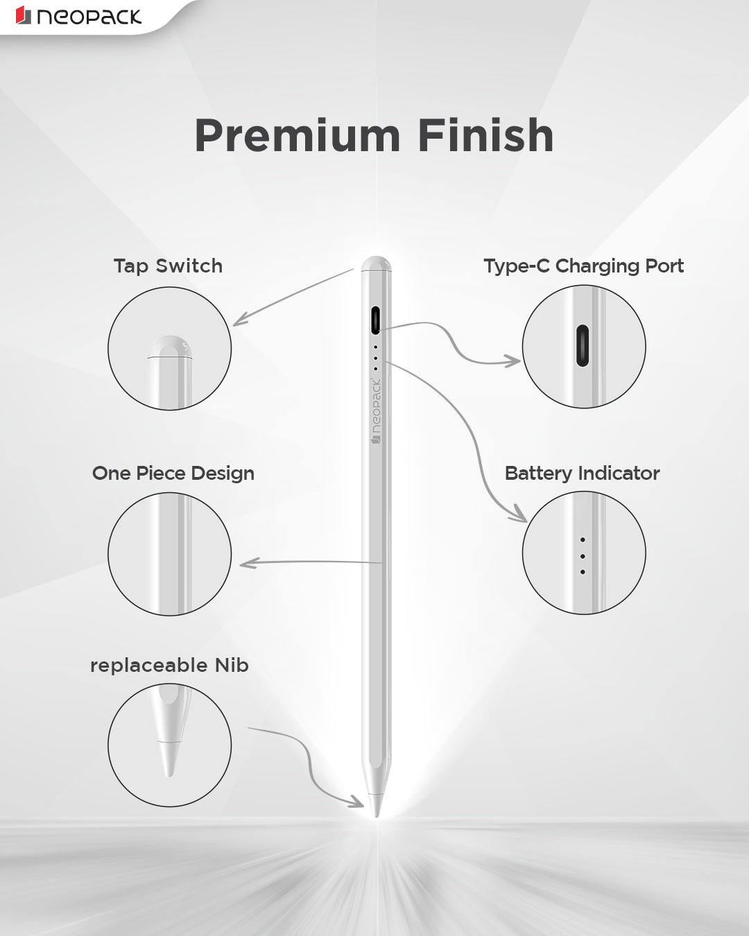 Sketch Pencil Lite Stylus Pen with Tilt Sensitivity, Palm Rejection, Strong Magnetic Attachment for Apple iPad (White)