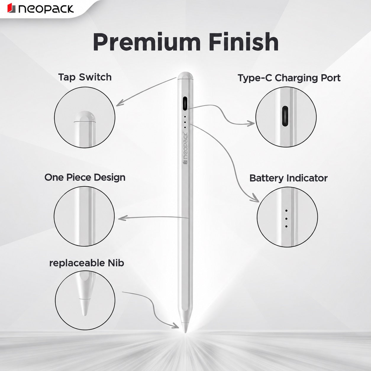 Sketch Pencil Lite Stylus Pen with Tilt Sensitivity, Palm Rejection, Strong Magnetic Attachment for Apple iPad (White)