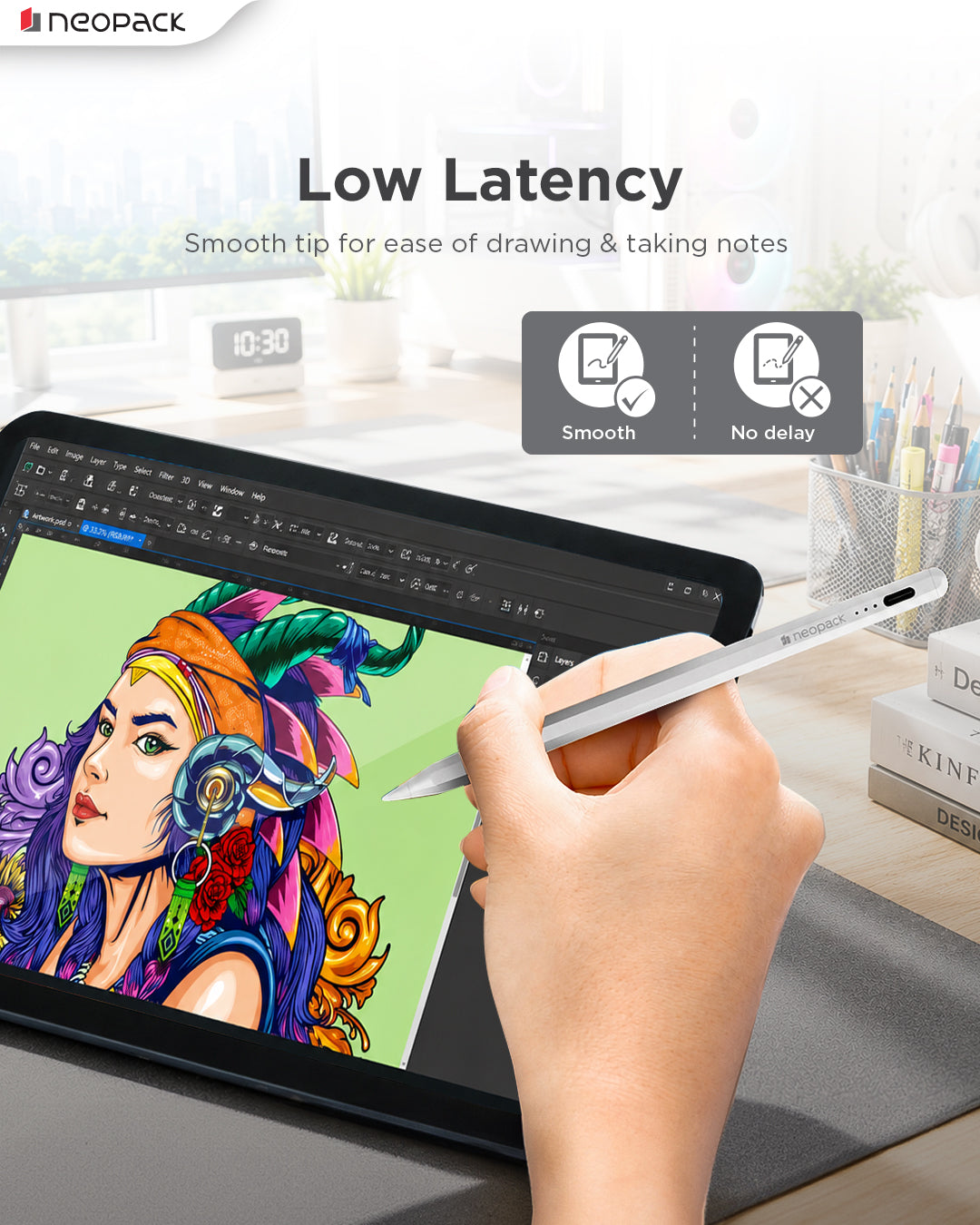 Sketch Pencil Lite Stylus Pen with Tilt Sensitivity, Palm Rejection, Strong Magnetic Attachment for Apple iPad (White)
