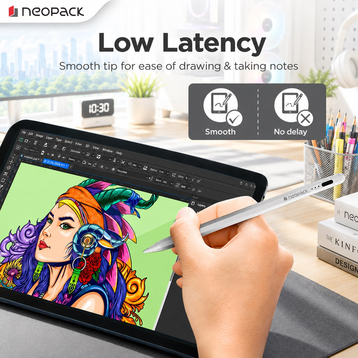 Sketch Pencil Lite Stylus Pen with Tilt Sensitivity, Palm Rejection, Strong Magnetic Attachment for Apple iPad (White)