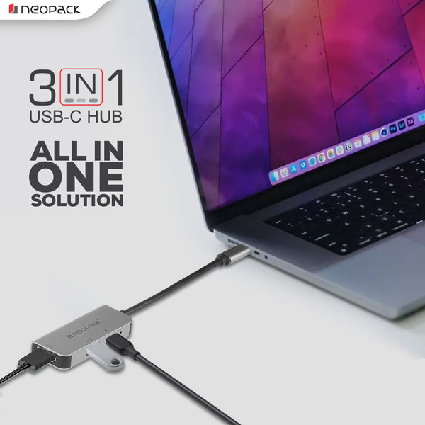 3 In 1 USB C Hub Multiport Adapter (Silver)