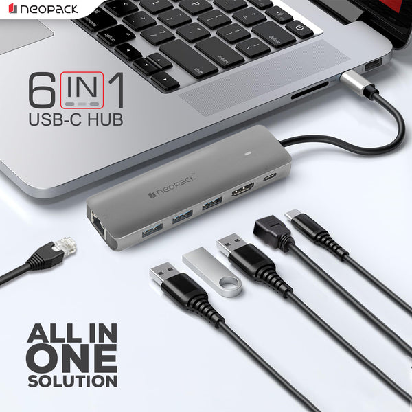 6 In 1 USB C Hub Multiport Adapter (Silver)