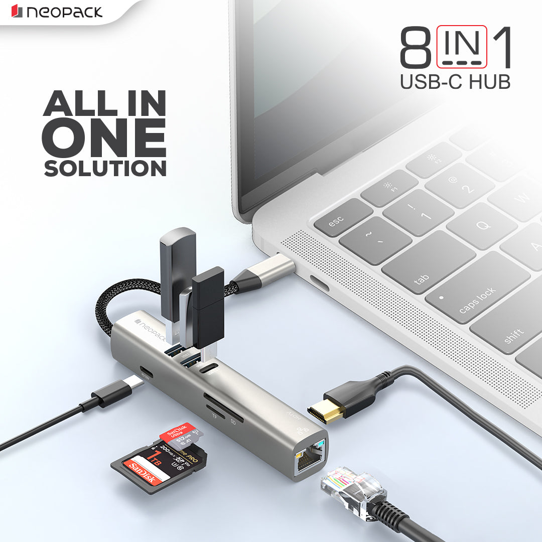 8-IN-1 MultiPort USB-C Hub with 4K HDMI, 100W PD Charging, SD/TF Card Reader, USB-A 3.0 / 2.0 Ports for Notebook, MacBook Pro/Air, iPad, Windows and More (Space Grey)
