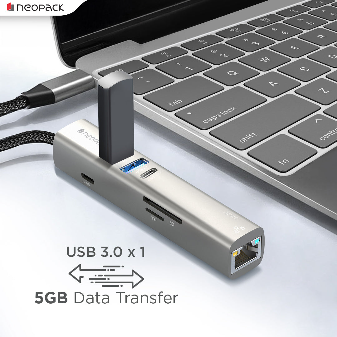 8 in 1 USB C Hub for MacBook & PC with 4K HDMI, 100W PD, Ethernet, USB 3.0, SD/TF Card Reader, C Type to Multiple Connector (Space Grey)