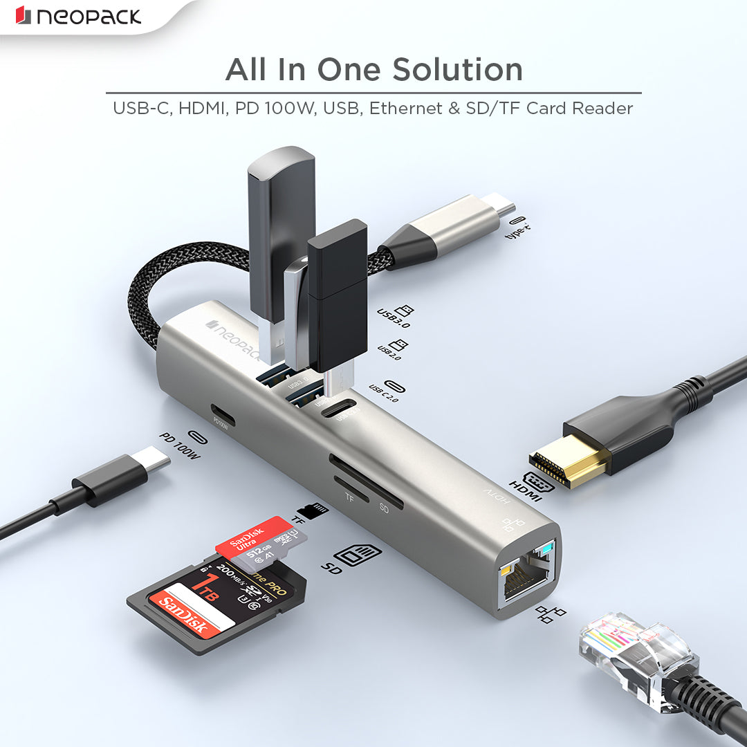 8-IN-1 MultiPort USB-C Hub with 4K HDMI, 100W PD Charging, SD/TF Card Reader, USB-A 3.0 / 2.0 Ports for Notebook, MacBook Pro/Air, iPad, Windows and More (Space Grey)