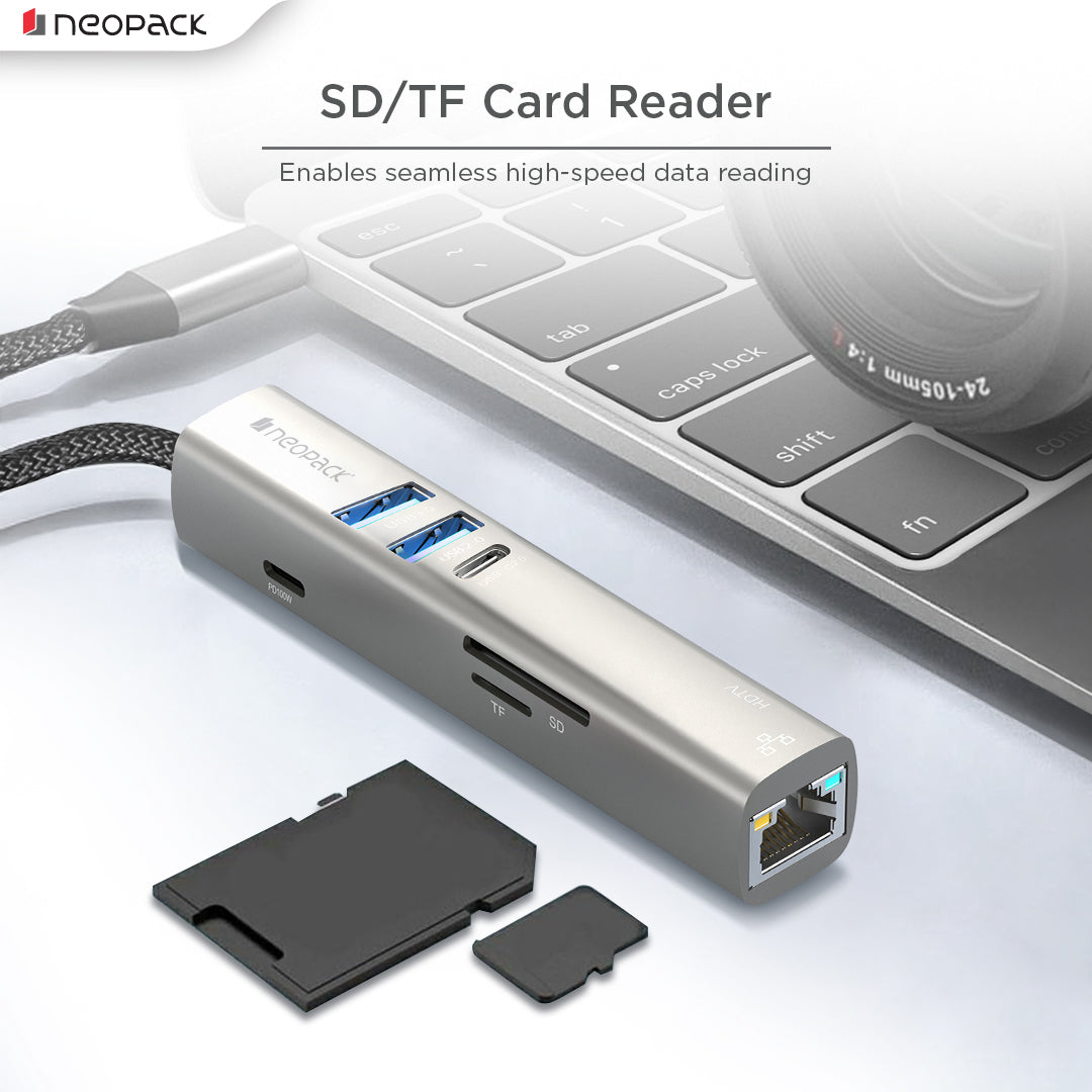 8 in 1 USB C Hub for MacBook & PC with 4K HDMI, 100W PD, Ethernet, USB 3.0, SD/TF Card Reader, C Type to Multiple Connector (Space Grey)