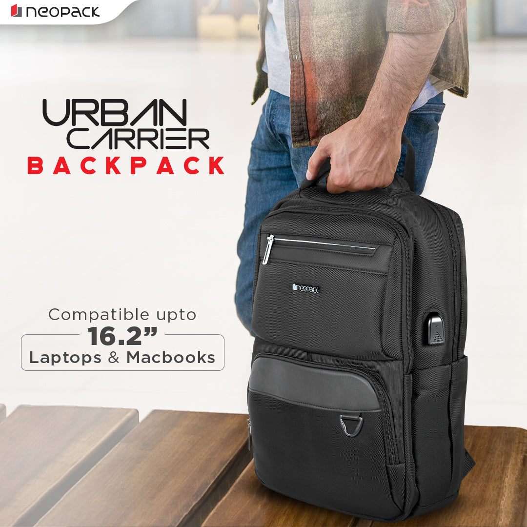 Urban Carrier Laptop Backpack with USB Port For Up to 16.2 Inch Macbooks & Notebooks (Black)