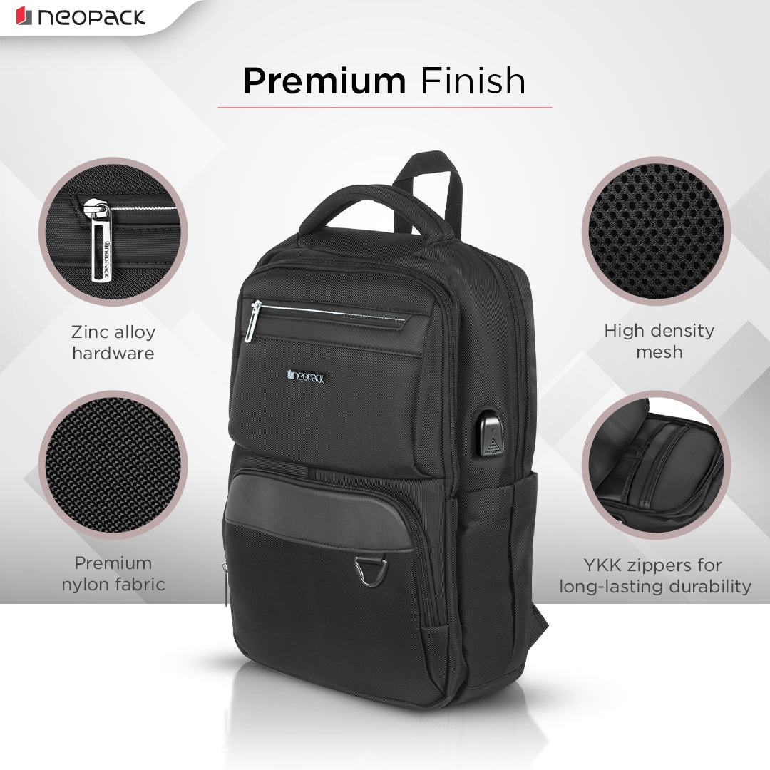 Urban Carrier Laptop Backpack with USB Port For Up to 16.2 Inch Macbooks & Notebooks (Black)