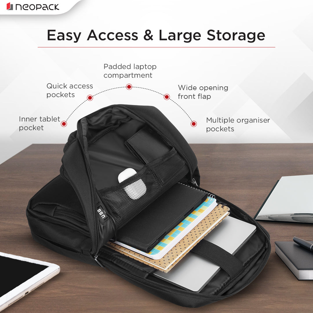 Urban Carrier Laptop Backpack with USB Port For Up to 16.2 Inch Macbooks & Notebooks (Black)