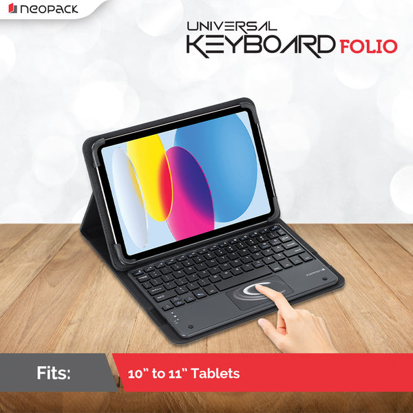 Universal Keyboard Folio Case with Trackpad for iPad 10 to 11" Tablets (Black)