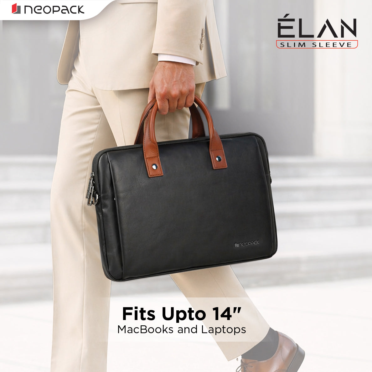 Elan Sleeve Slim Laptop Bag for Upto 14-Inch Macbooks & Laptops (Black)