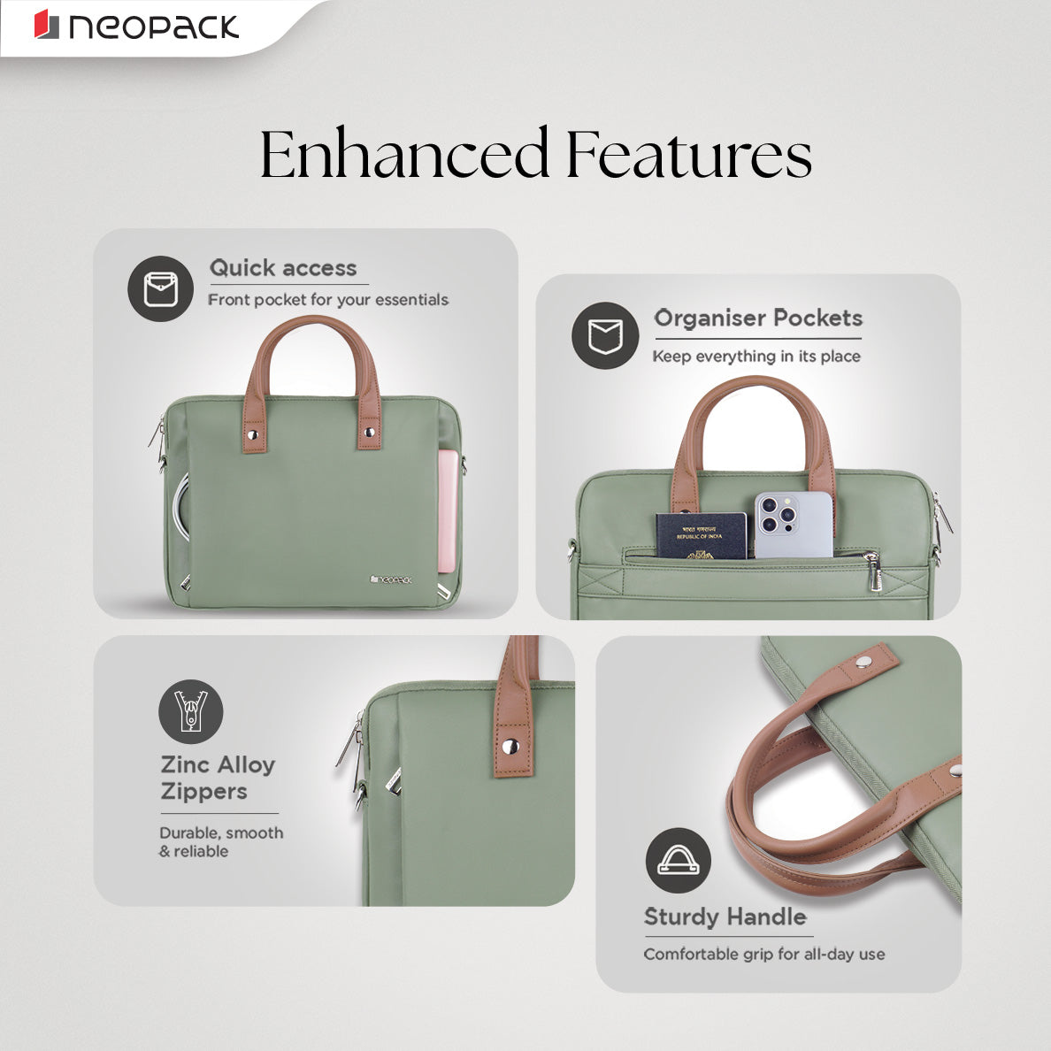 Elan Sleeve Slim Laptop Bag for Upto 14-Inch Macbooks & Laptops (Green)