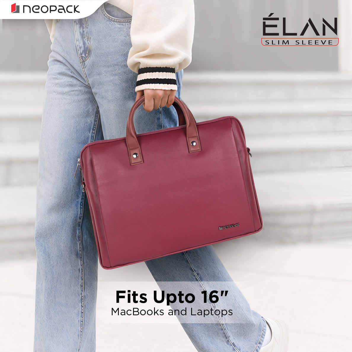 Elan Sleeve Slim Laptop Bag for Upto 16-Inch Macbooks & Laptops (Maroon)