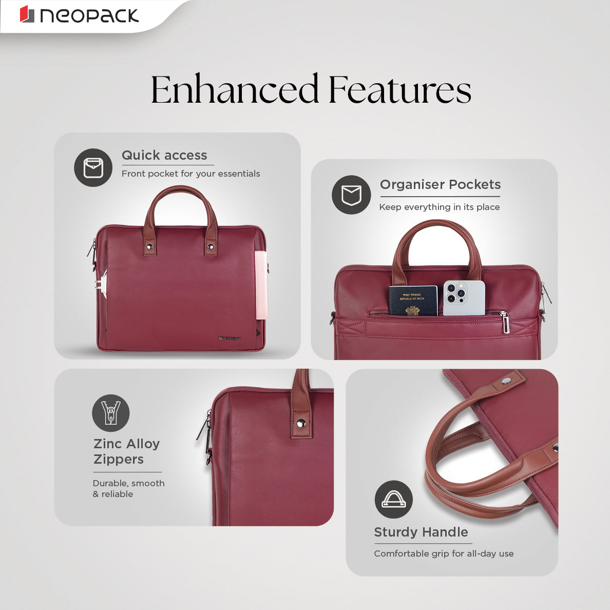 Elan Sleeve Slim Laptop Bag for Upto 14-Inch Macbooks & Laptops (Maroon)