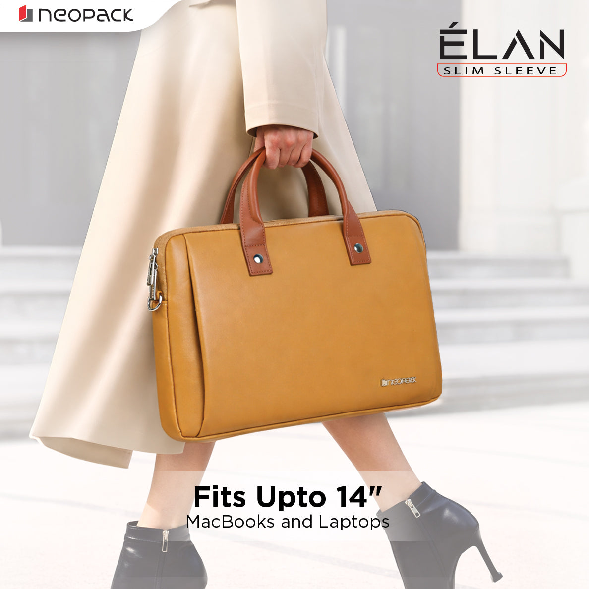 Elan Sleeve Slim Laptop Bag for Upto 14-Inch Macbooks & Laptops (Mustard)
