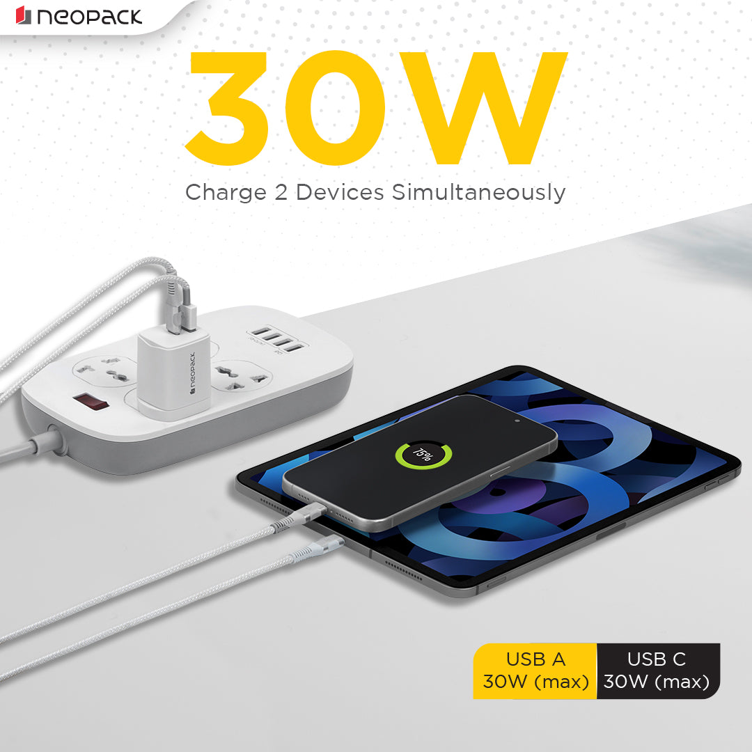 Cube Mini 30W Dual Port Fast Charging Adapter with 60W USB-C to C cable for Smartphones / iPhone, Tablet IOS / Android, Power Banks, Earbuds and Other USB-C Devices (White)