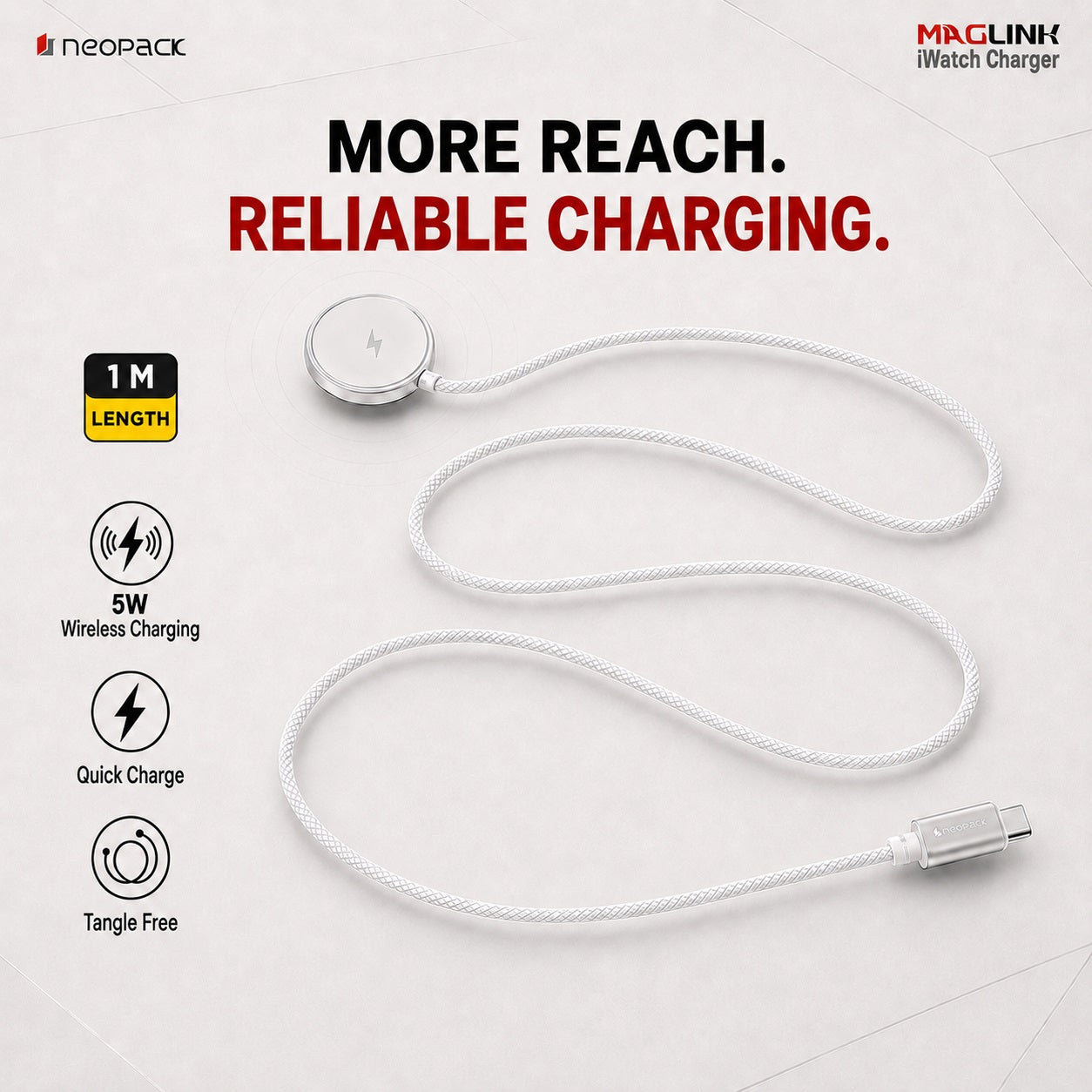Maglink iWatch Charger 5W Wireless Charging Compatible with All Series (White)