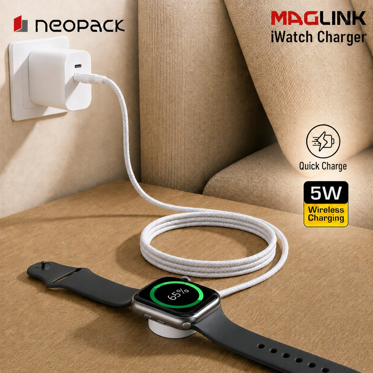 Maglink iWatch Charger 5W Wireless Charging Compatible with All Series (White)