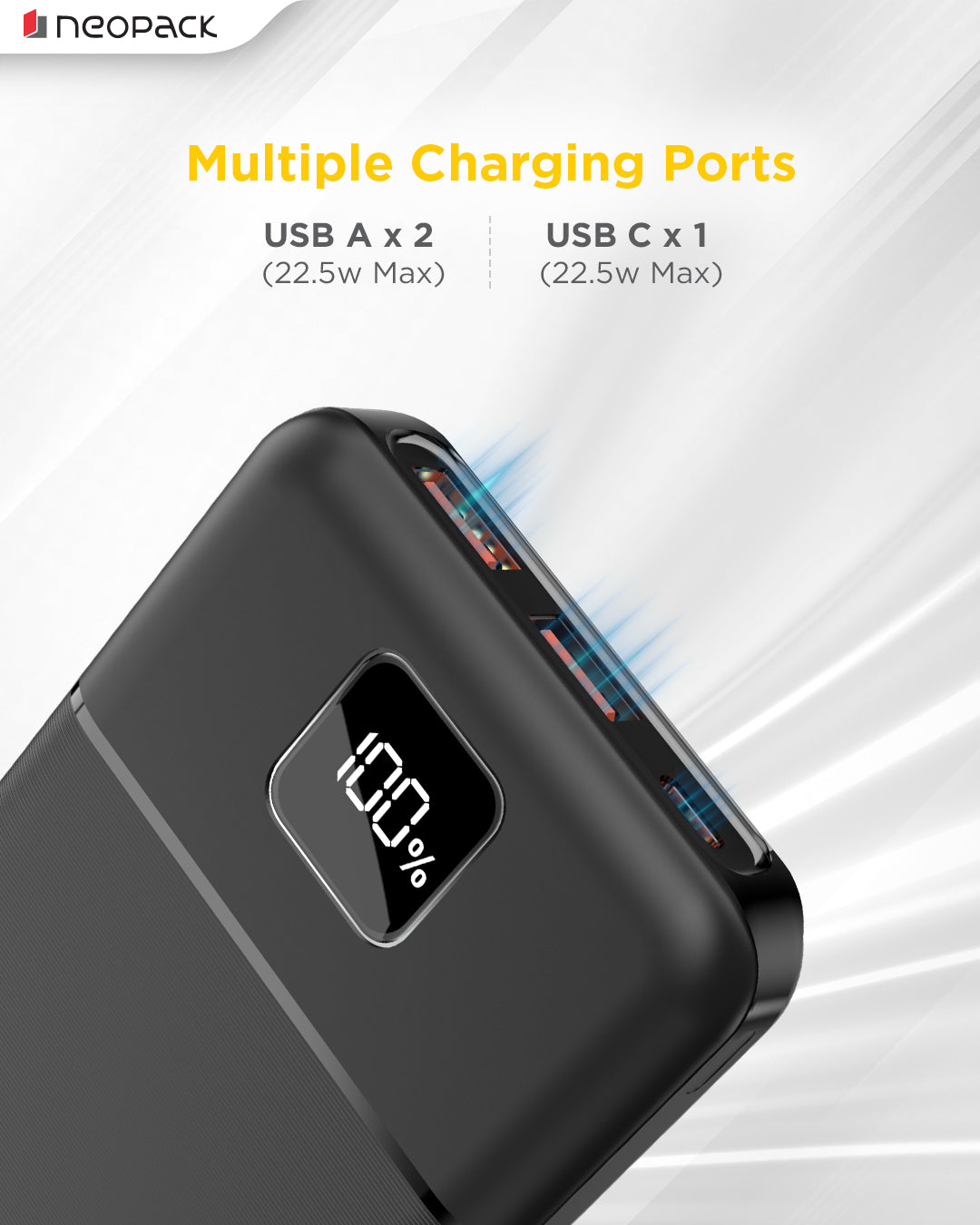 Slimline Power Bank 10000 mAH | 22.5W Fast Charging | Digital Display | Slim Pocket Size Portable Charger (Black)