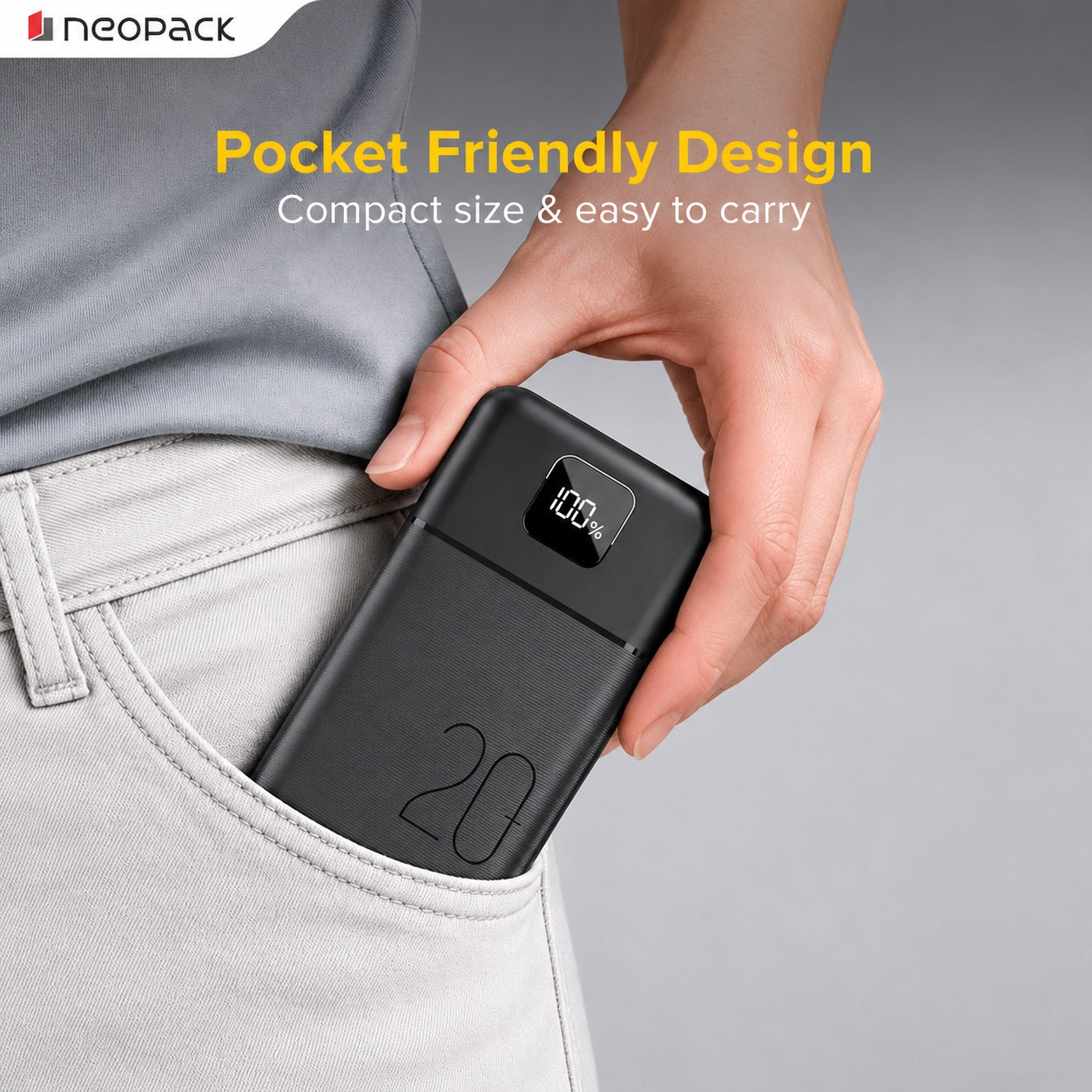 Slimline Power Bank 20000 mAH | 22.5W Fast Charging | Digital Display | Slim Pocket Size Portable Charger (Black)