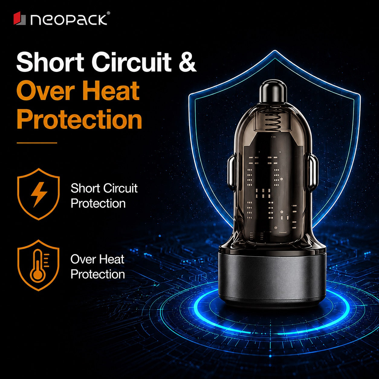 48W Dual Port Turbo Car Charger with USB-C @ 30W & USB-A @ 18W Max (Black)