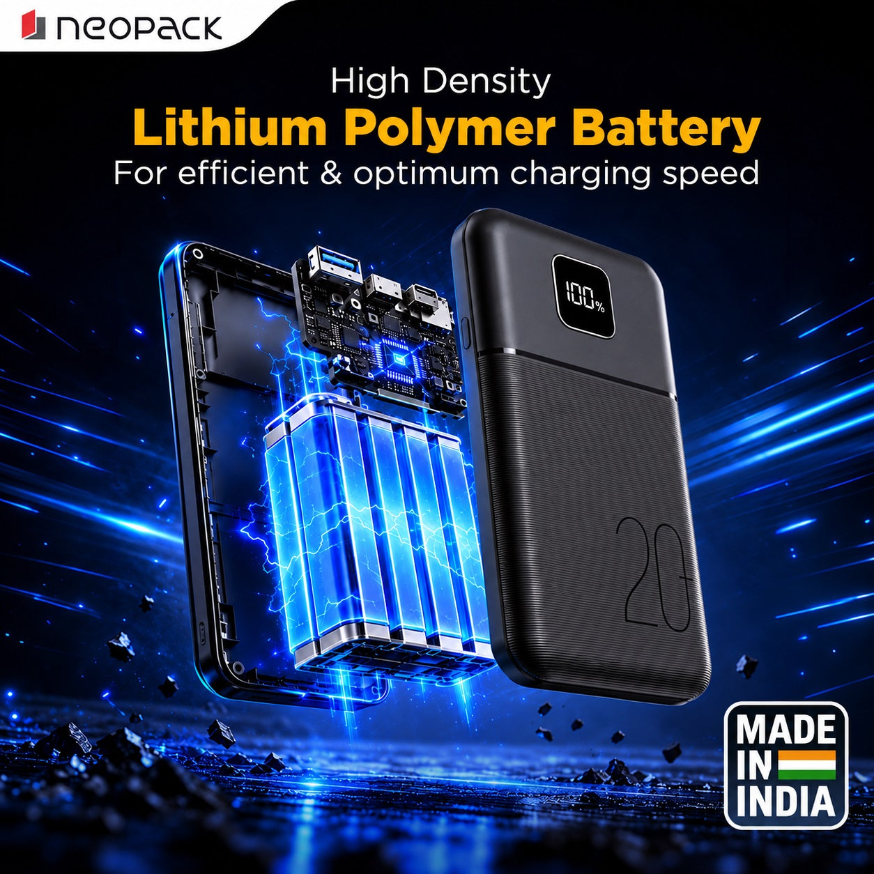 Slimline Power Bank 20000 mAH | 22.5W Fast Charging | Digital Display | Slim Pocket Size Portable Charger (Black)