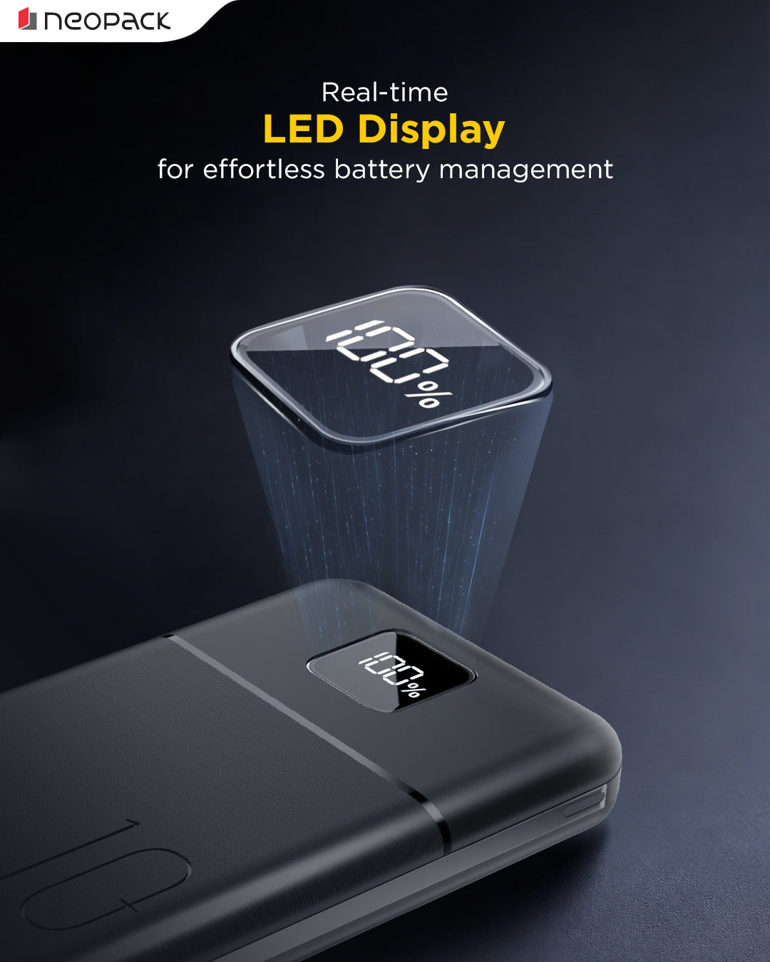 Slimline Power Bank 10000 mAH | 22.5W Fast Charging | Digital Display | Slim Pocket Size Portable Charger (Black)