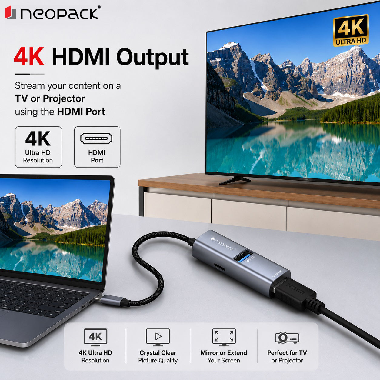 3IN1 Type-C HUB with USB 3.0, Type-C 100W PD, HDMI Ports (Space Grey)
