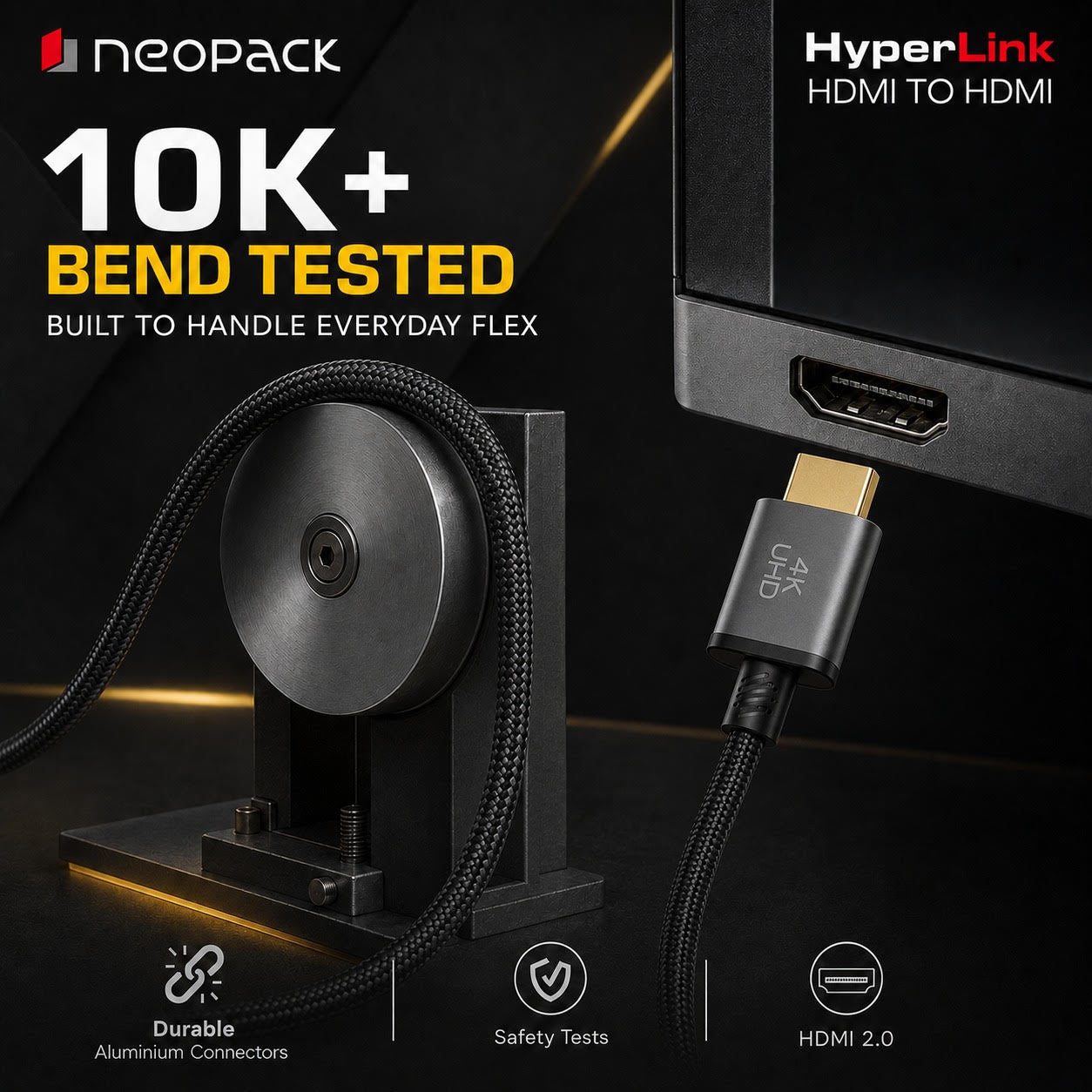 Hyperlink 4K HDMI to HDMI High-Speed Cable with Braided Nylon Material for TV, Monitor, Laptop, Projector & Gaming (Length: 3 Meter)