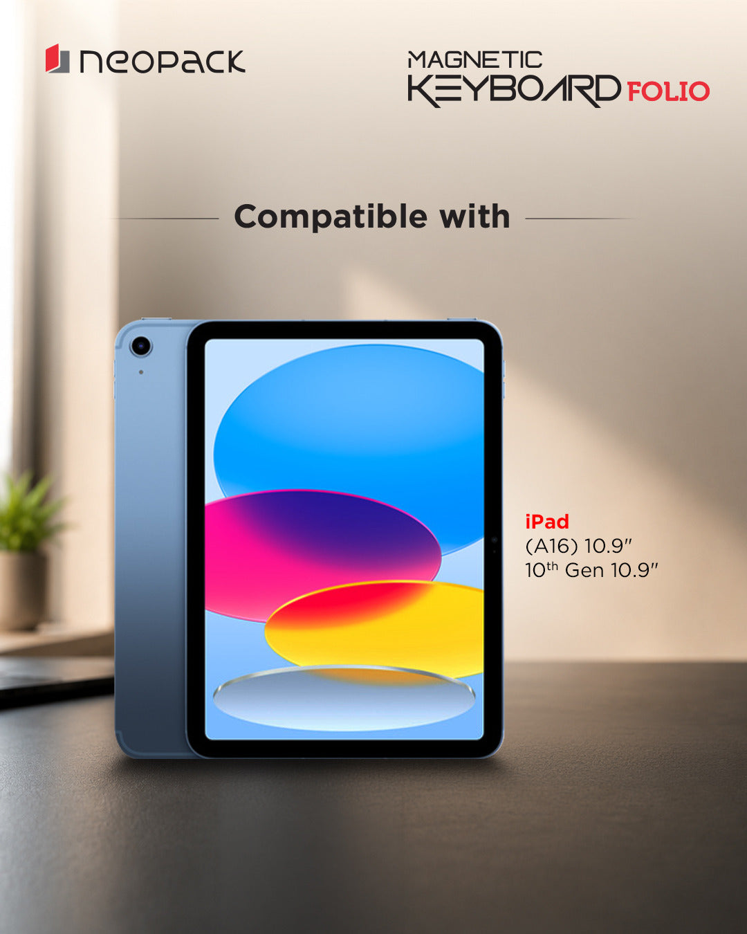 Magnetic Keyboard Folio with Trackpad for Apple iPad 10.9, Fits: 10th Gen & iPad A16 Model, Fits: 11th Gen (Black)