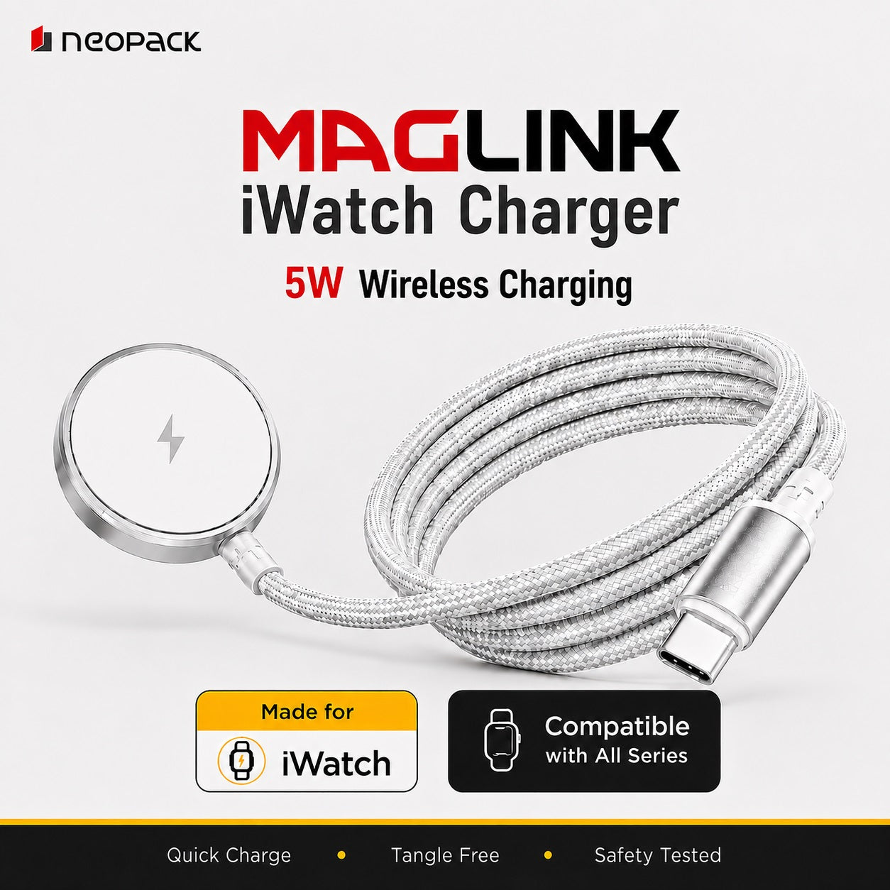 Maglink iWatch Charger 5W Wireless Charging Compatible with All Series (White)