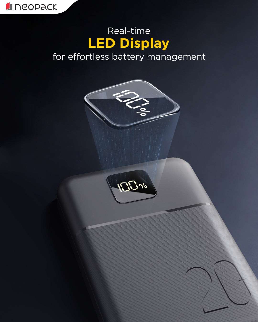 Slimline Power Bank 20000 mAH | 22.5W Fast Charging | Digital Display | Slim Pocket Size Portable Charger (Black)