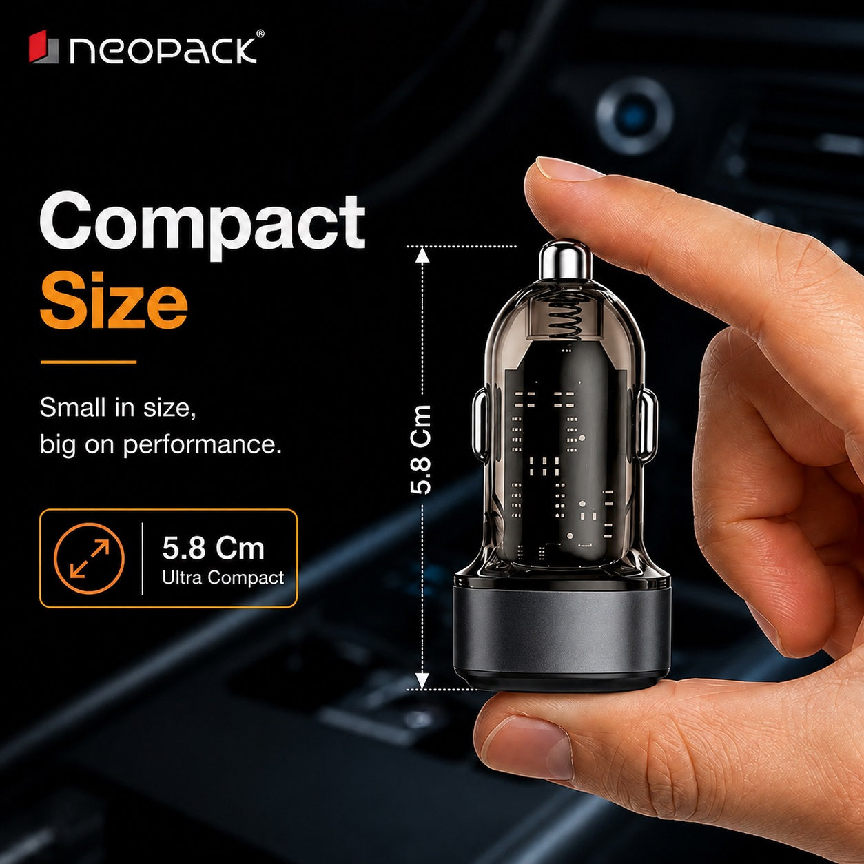 48W Dual Port Turbo Car Charger with USB-C @ 30W & USB-A @ 18W Max (Black)