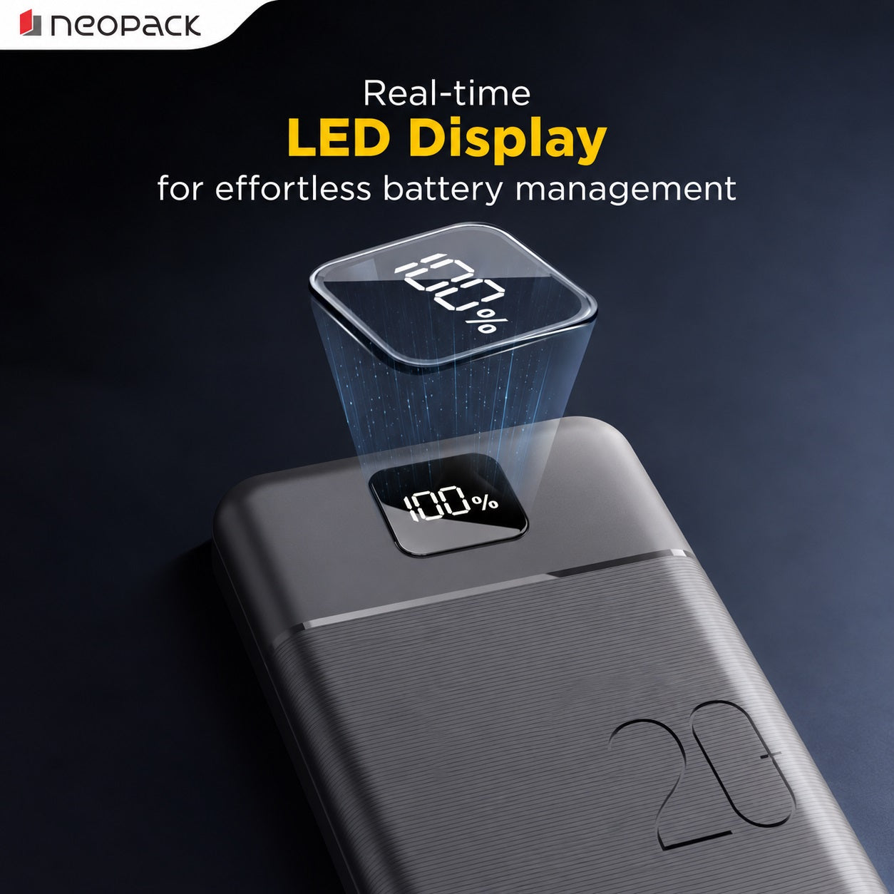 Slimline Power Bank 20000 mAH | 22.5W Fast Charging | Digital Display | Slim Pocket Size Portable Charger (Black)