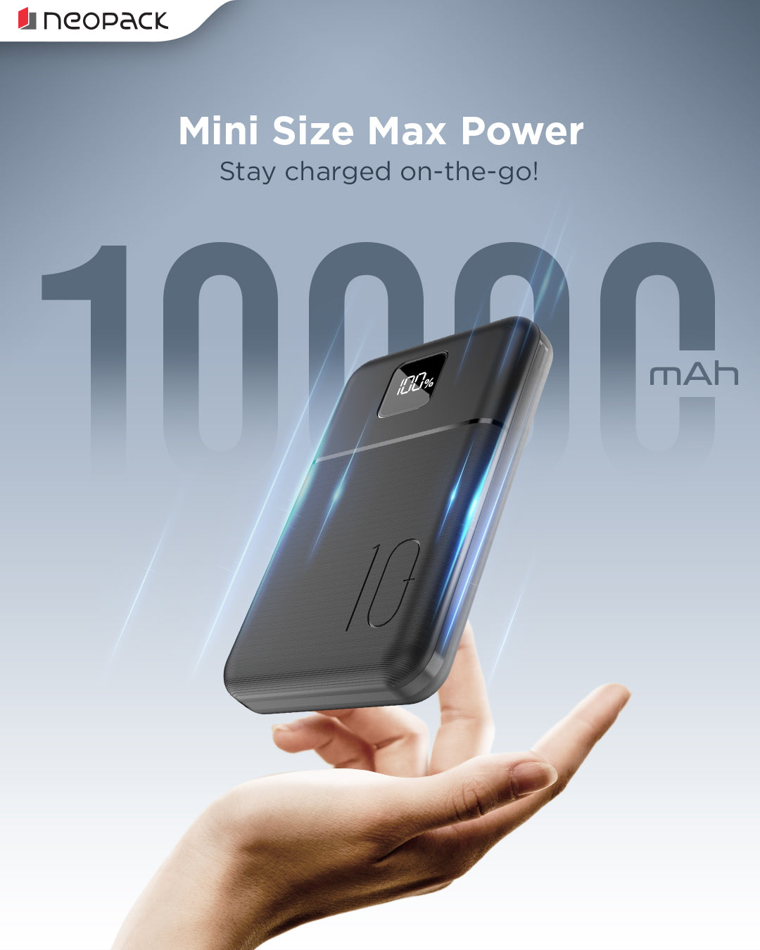 Slimline Power Bank 10000 mAH | 22.5W Fast Charging | Digital Display | Slim Pocket Size Portable Charger (Black)