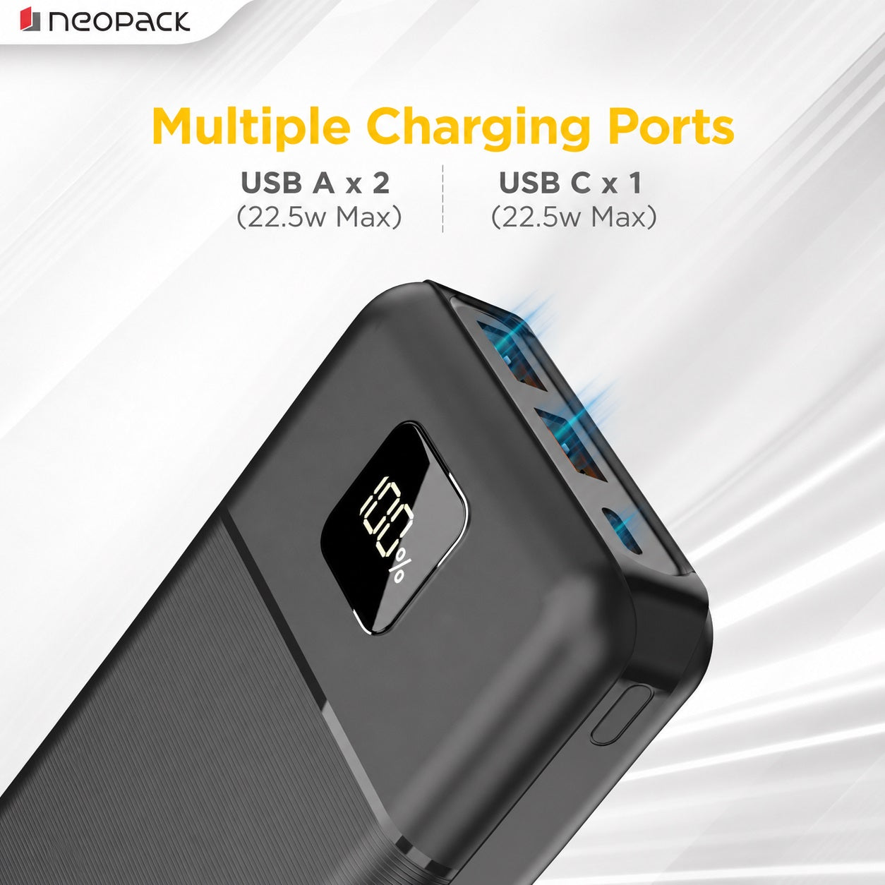 Slimline Power Bank 20000 mAH | 22.5W Fast Charging | Digital Display | Slim Pocket Size Portable Charger (Black)