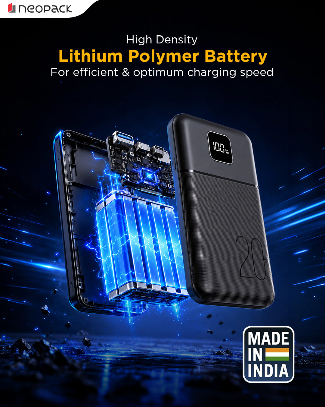 Slimline Power Bank 20000 mAH | 22.5W Fast Charging | Digital Display | Slim Pocket Size Portable Charger (Black)