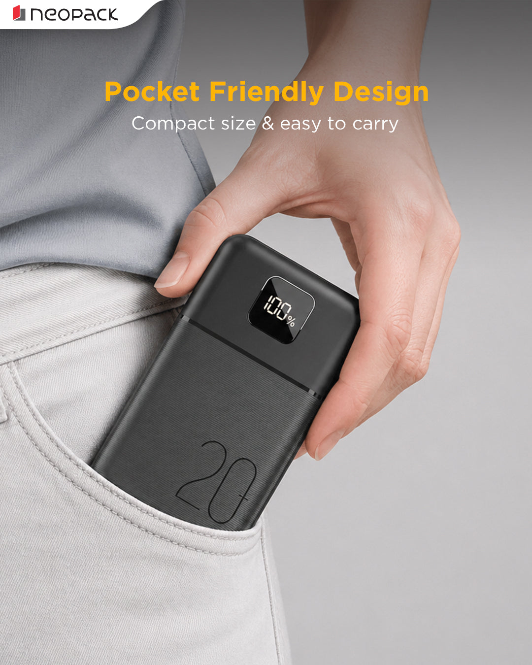 Slimline Power Bank 20000 mAH | 22.5W Fast Charging | Digital Display | Slim Pocket Size Portable Charger (Black)