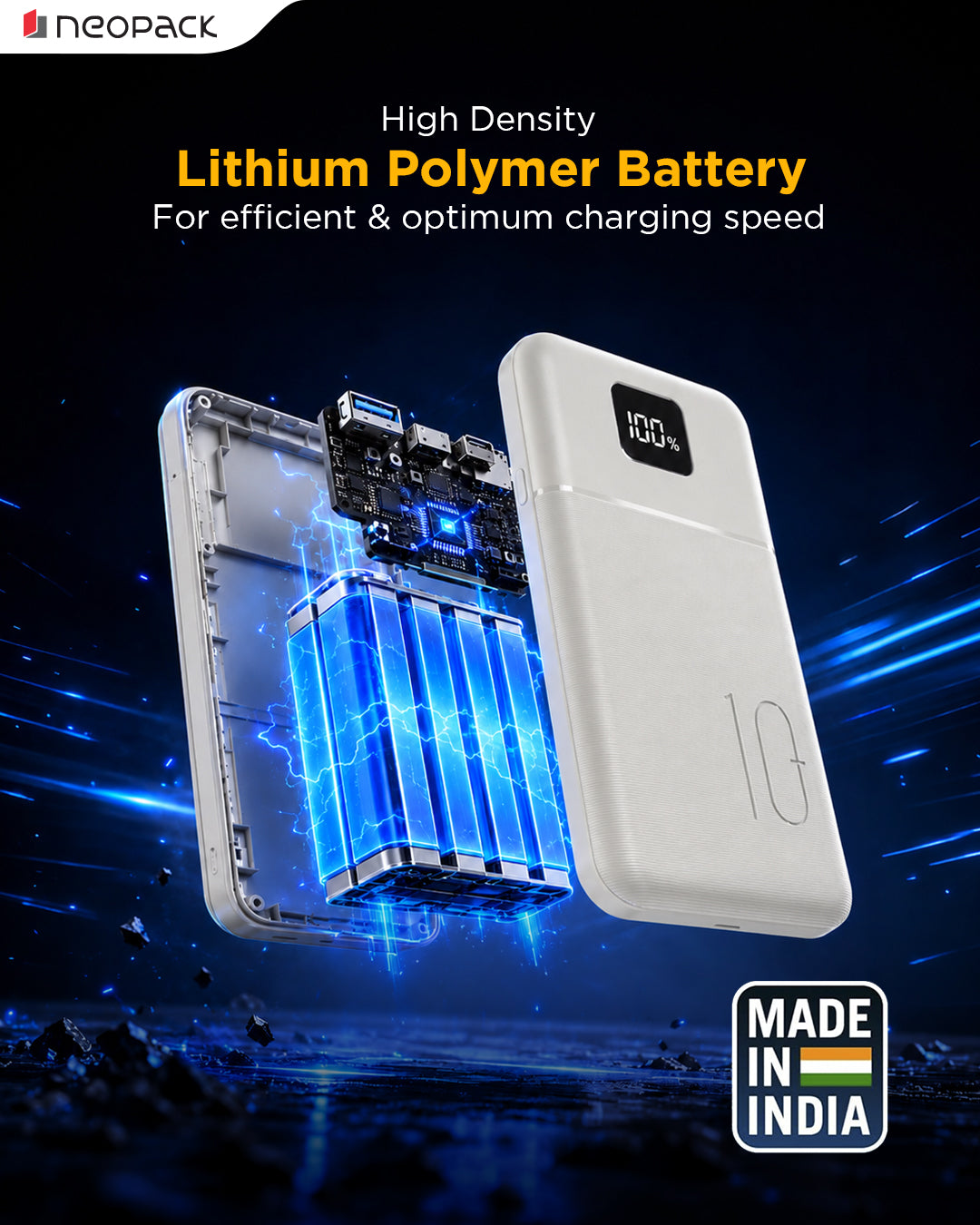 Slimline Power Bank 10000 mAH | 22.5W Fast Charging | Digital Display | Slim Pocket Size Portable Charger (Cream)